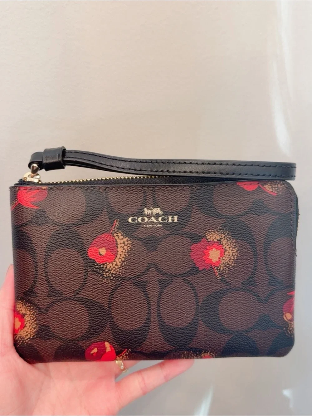 NWT COACH C6417 Corner Zip Wristlet in Signature Canvas with Pop Floral Print